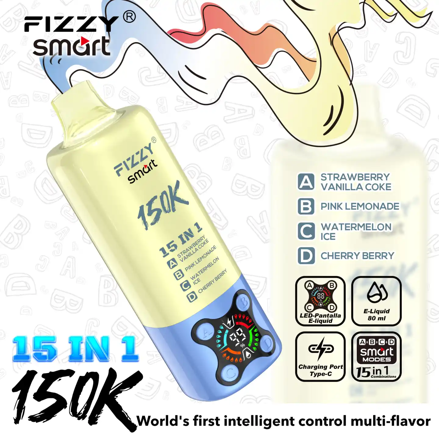 FIZZY Smart 150K Vape | 15-in-1 Mesh LED